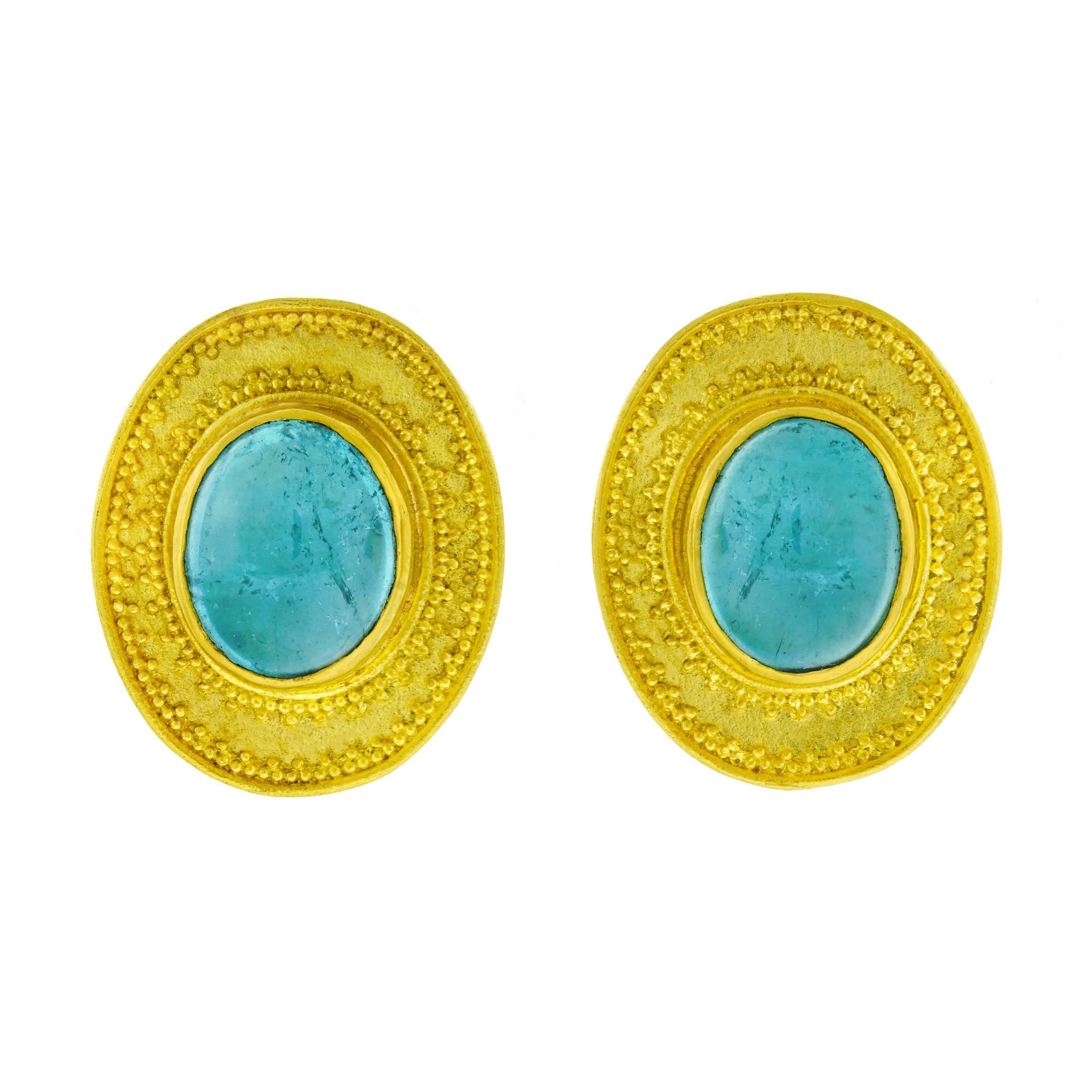 Maija Neimanis Tourmaline Cabochon Set Gold Earrings