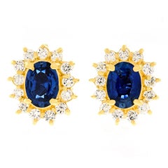 Retro Classic Sapphire and Diamond Set Gold Earrings