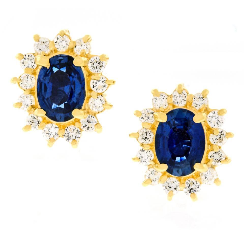 Classic Sapphire and Diamond Set Gold Earrings 3