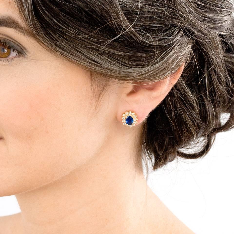 Women's Classic Sapphire and Diamond Set Gold Earrings