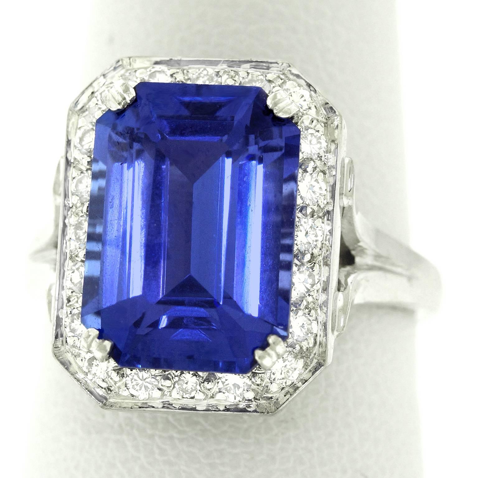 Gorgeous 7.0 Carat Tanzanite Diamond and White Gold Ring 1