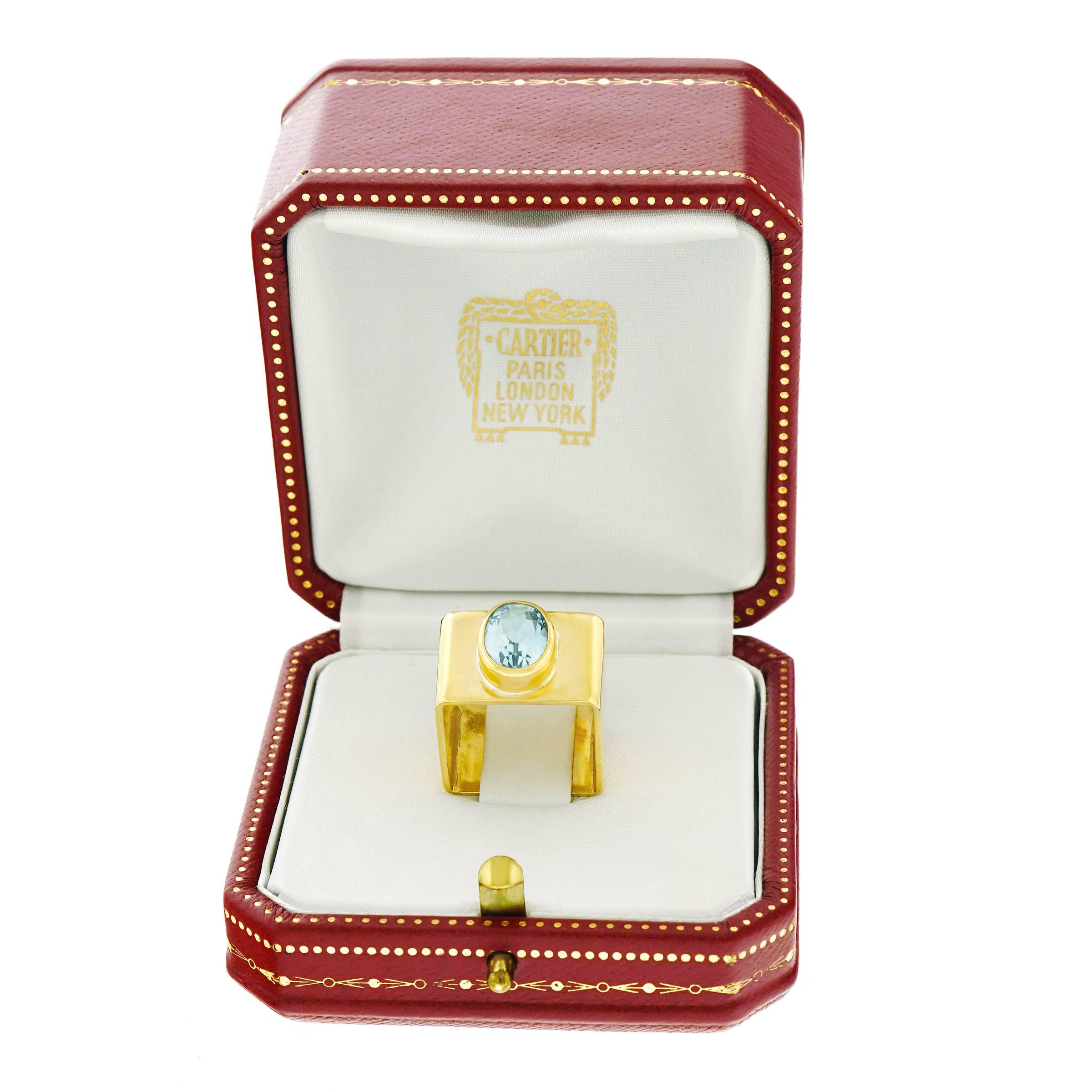 Dinh Van for Cartier Aquamarine Set Gold Ring 2