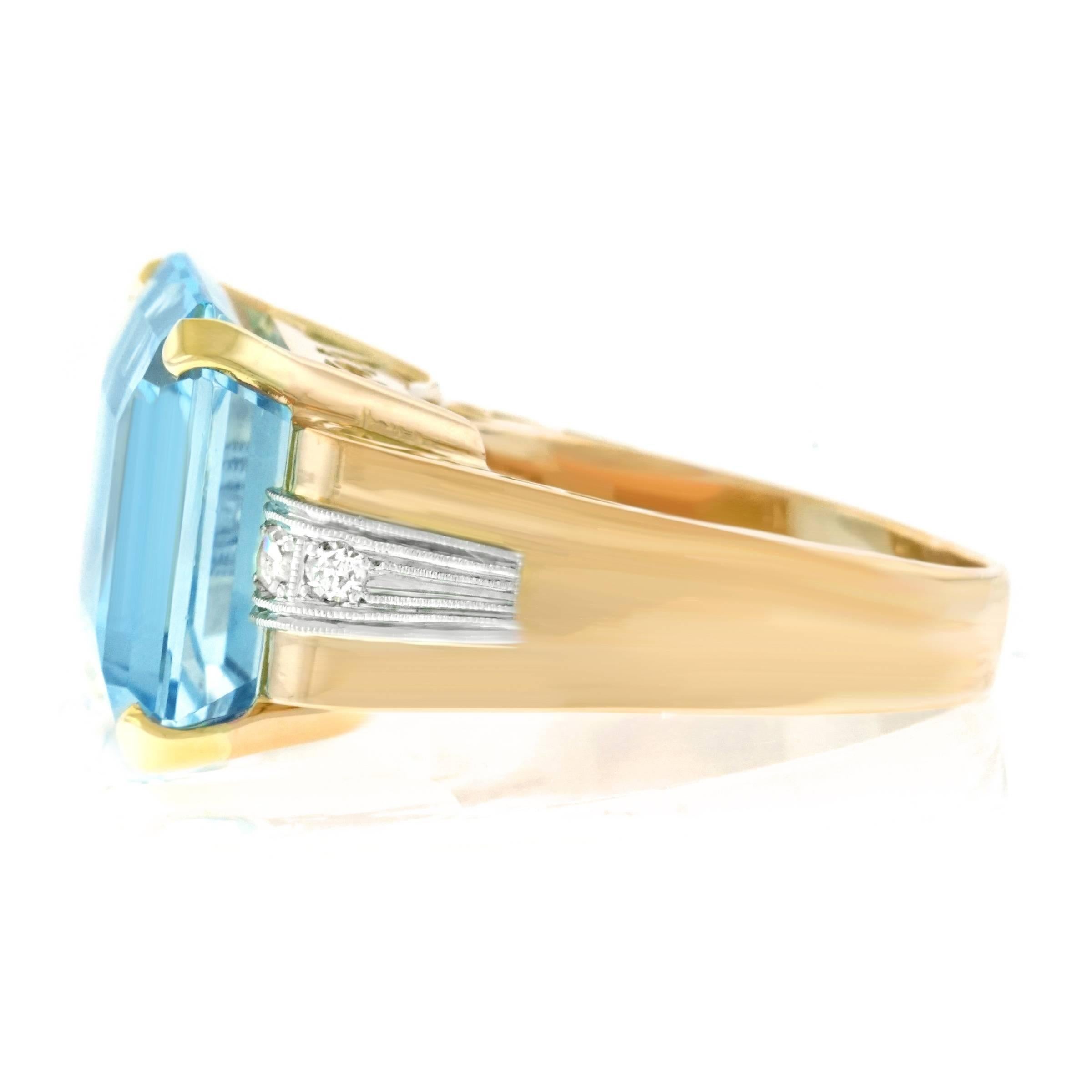 Art Deco Aquamarine and Diamond Set Gold Ring 3