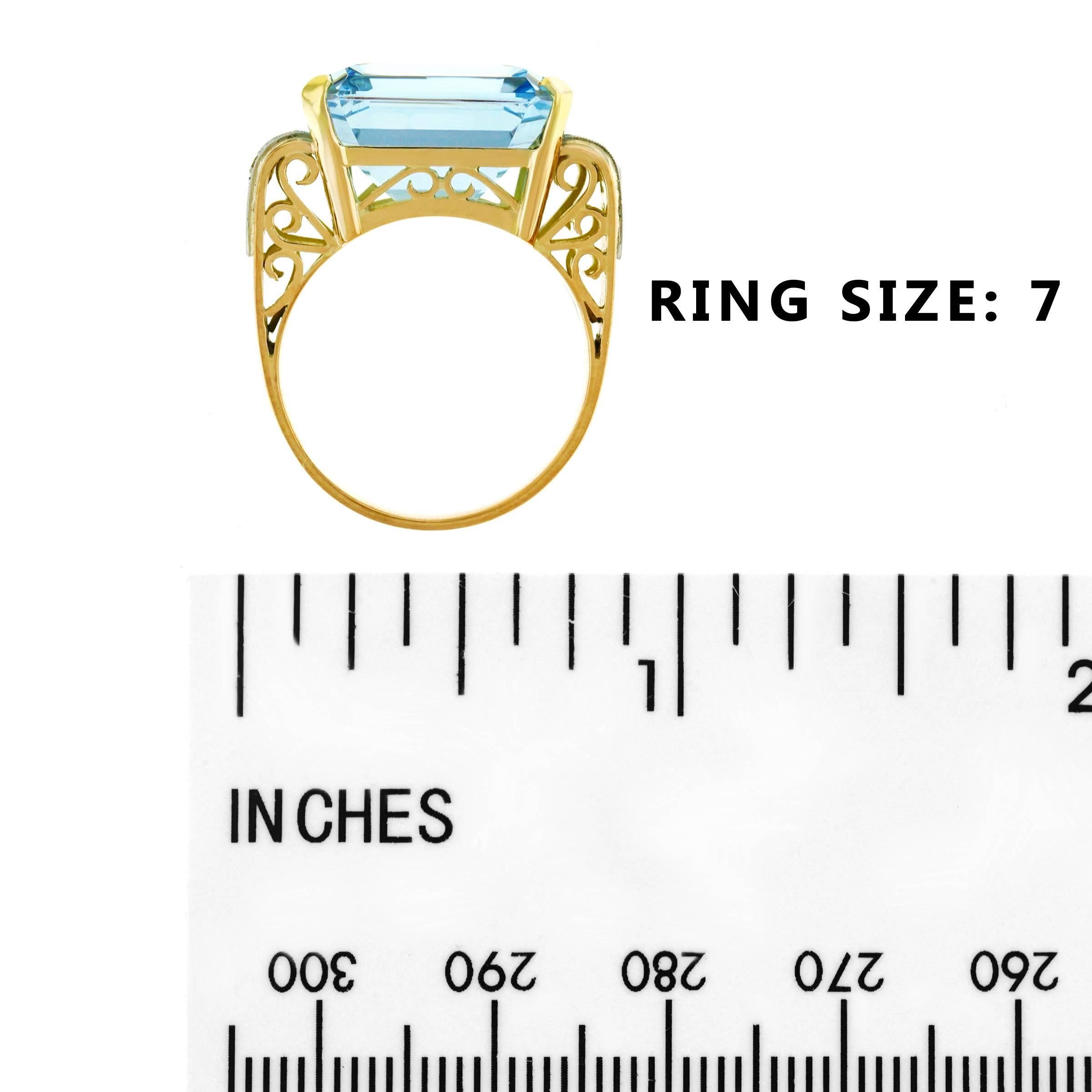 Art Deco Aquamarine and Diamond Set Gold Ring 2