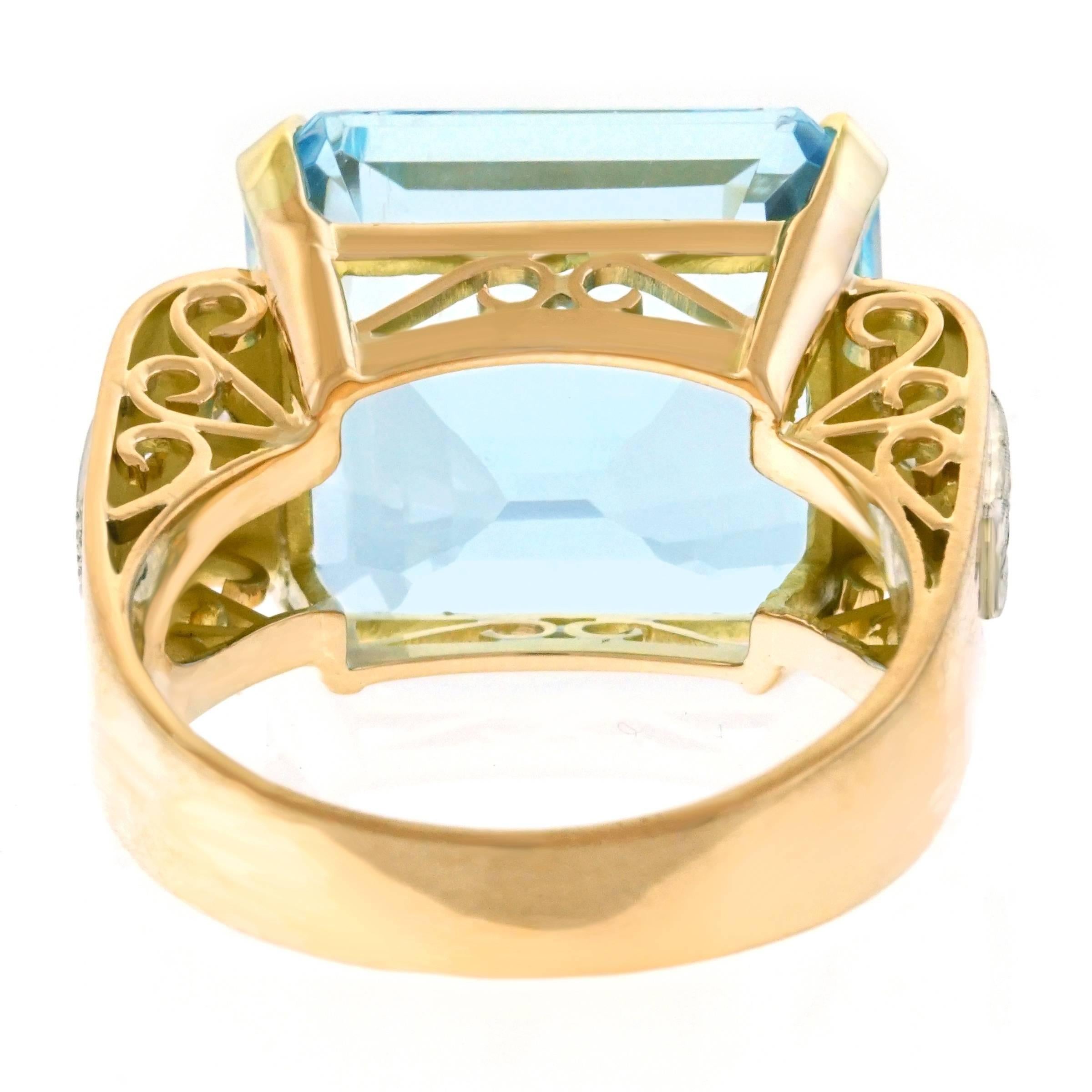 Art Deco Aquamarine and Diamond Set Gold Ring 1