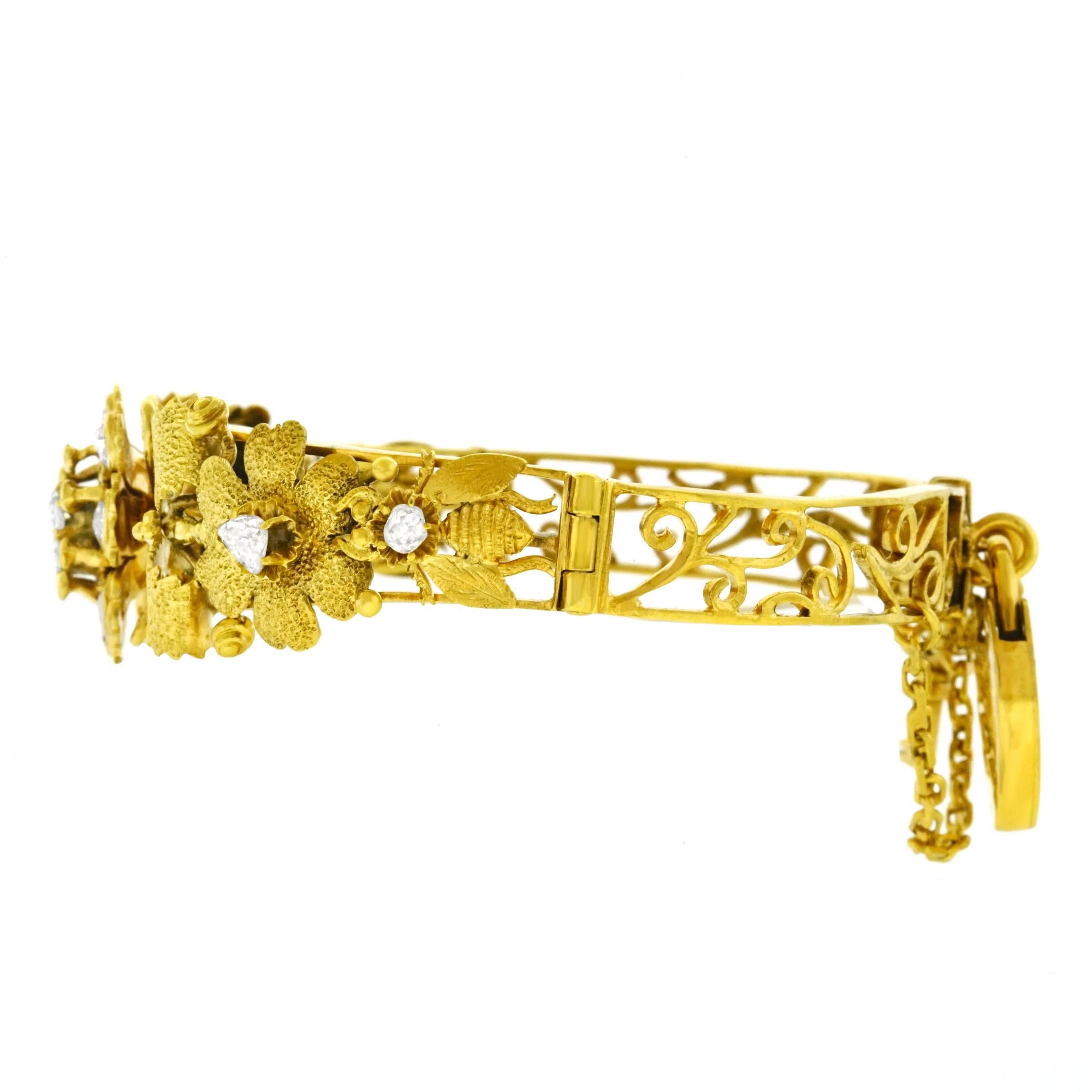 Spectacular Antique Peranakan Diamond Set Gold Bangle Bracelet 2