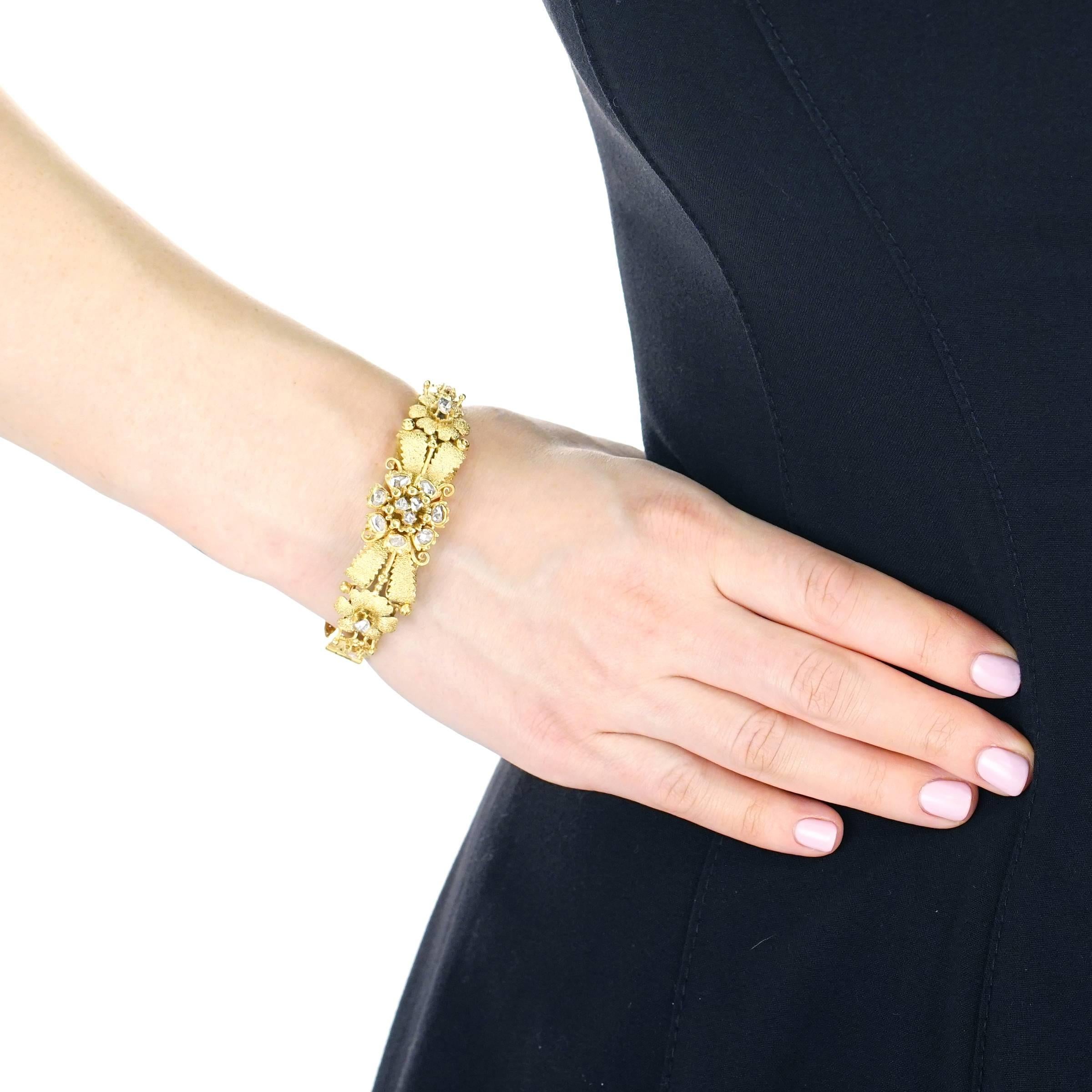Spectacular Antique Peranakan Diamond Set Gold Bangle Bracelet 3