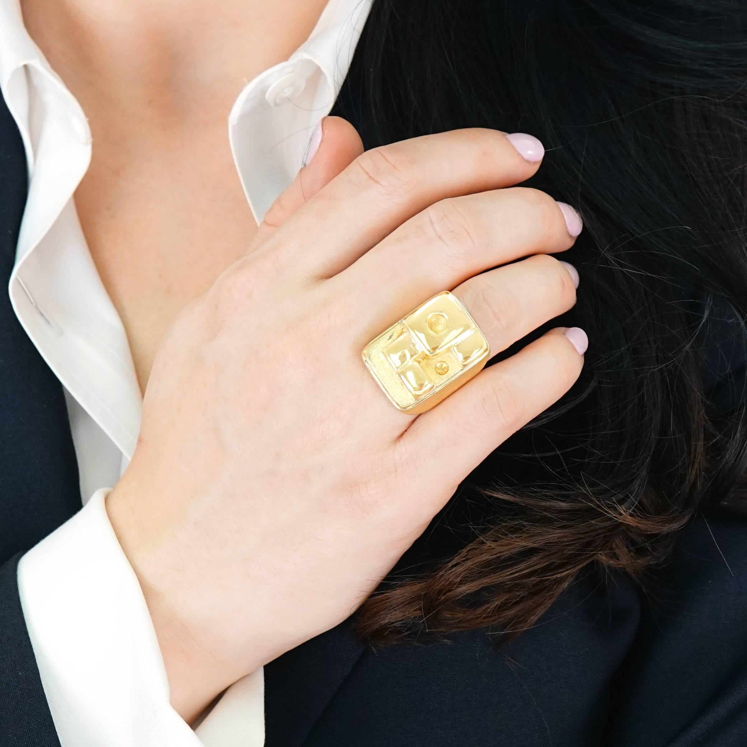 Women's or Men's 1970s Modernist Burle Marx Gold Ring