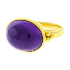 Archaic Motif Amethyst Set High Karat Gold Ring