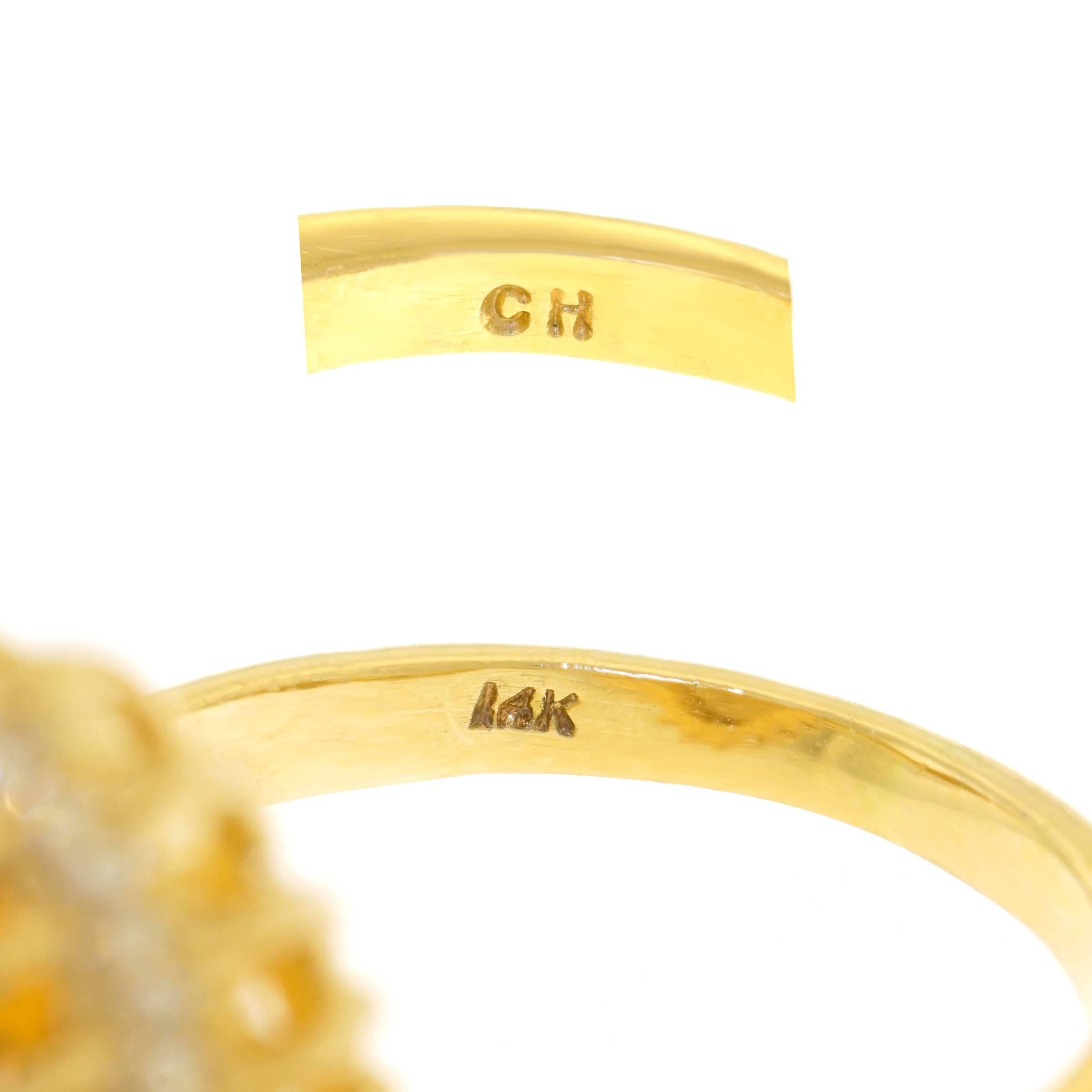 Women's 1960s Natural Golden Topaz and Diamond Set Gold Ring