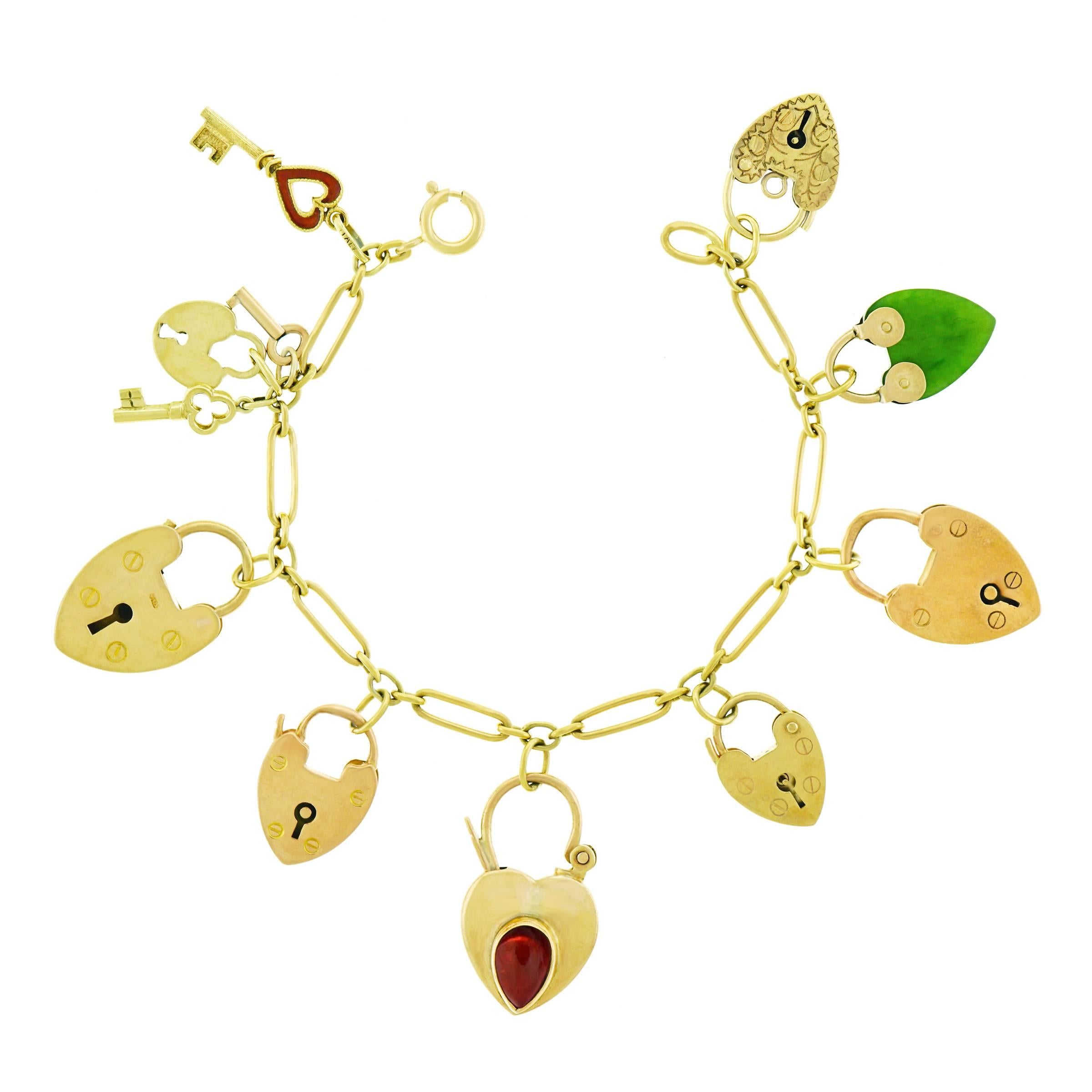 Antique Heart Locks and Keys Gold Charm Bracelet