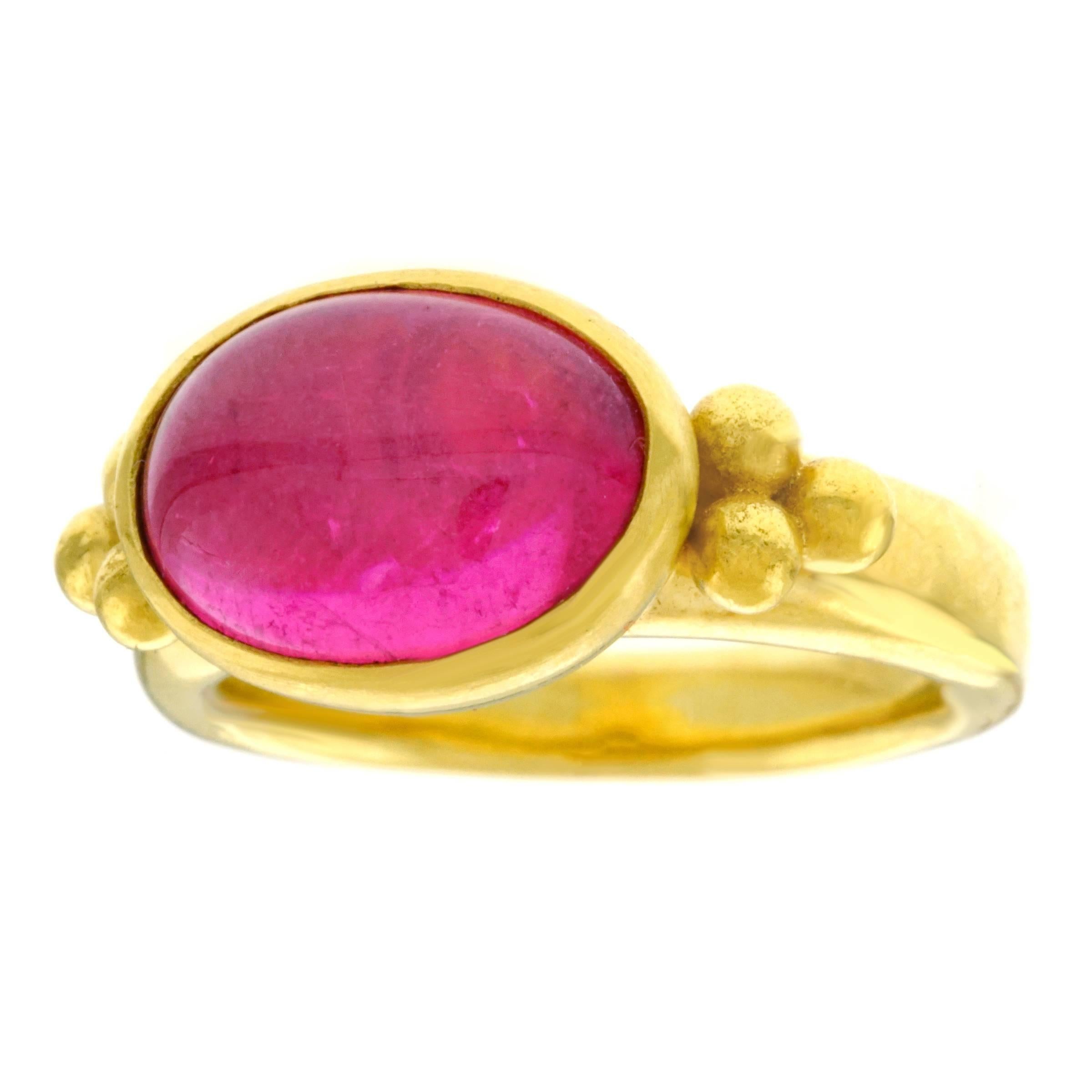 Maija Neimanis Ancient Roman Motif Pink Tourmaline Set Gold Ring