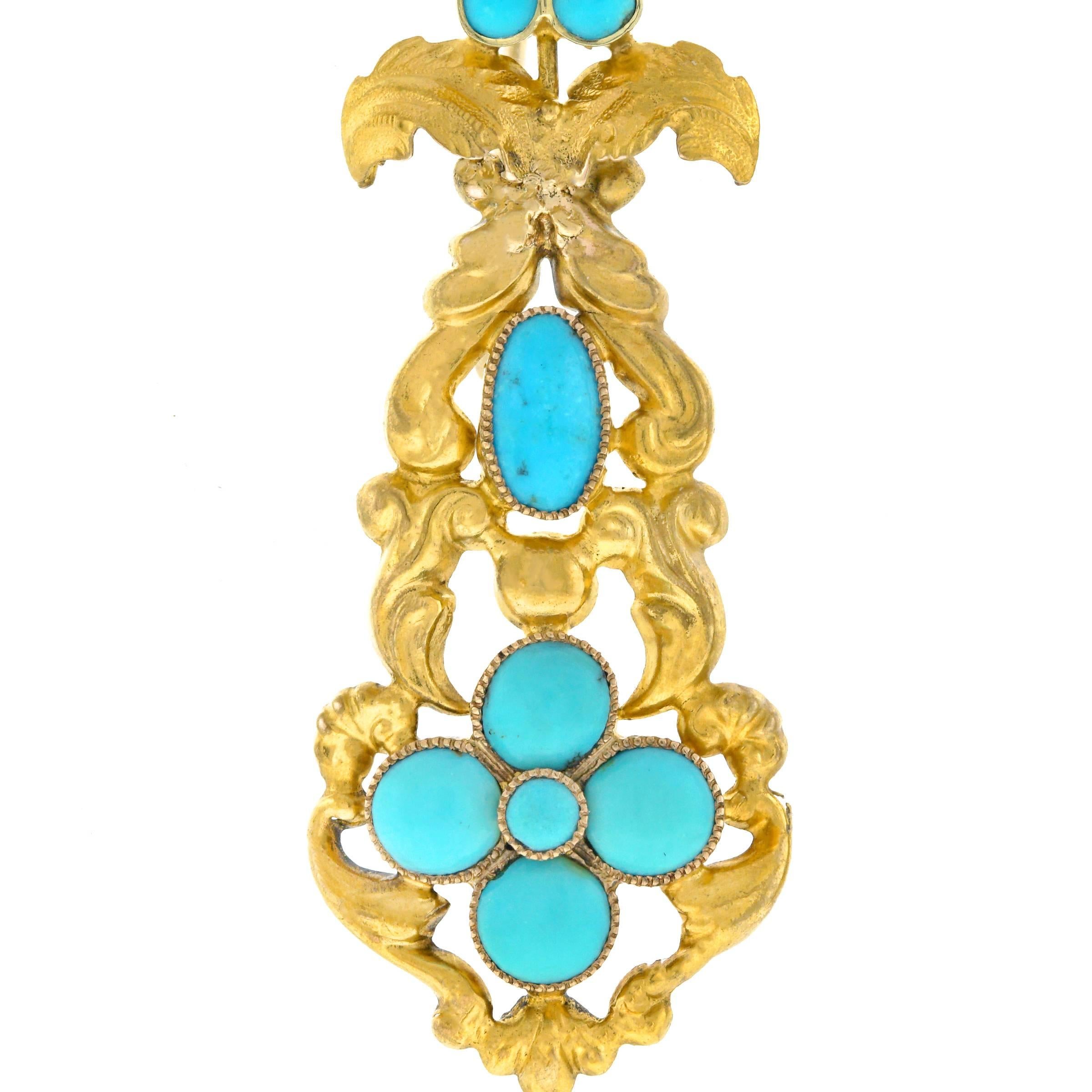 Women's Antique Turquoise Set Gold Chandelier Earrings