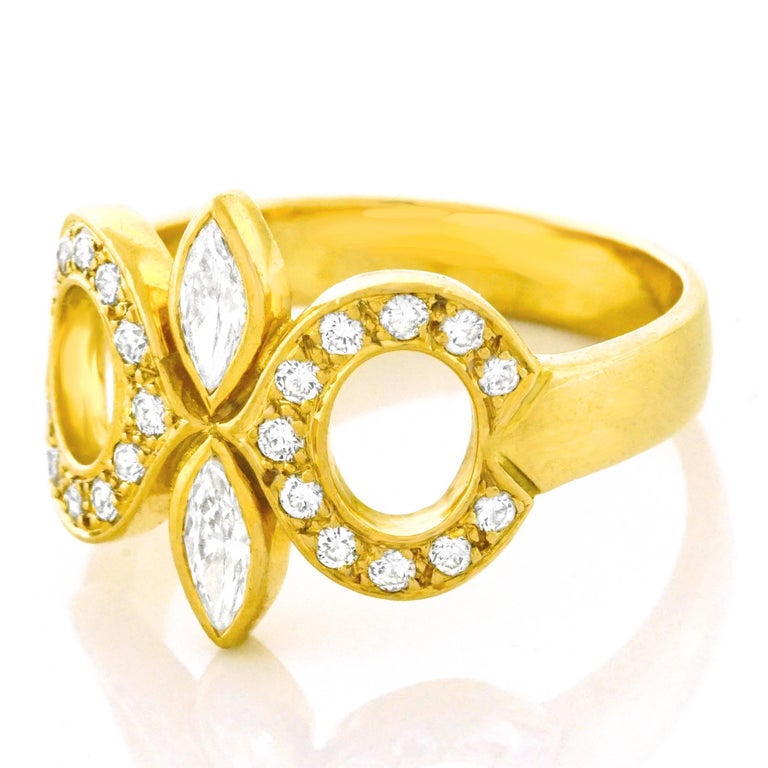 Diamond Set Gold Fleurdelis Ring For Sale at 1stdibs