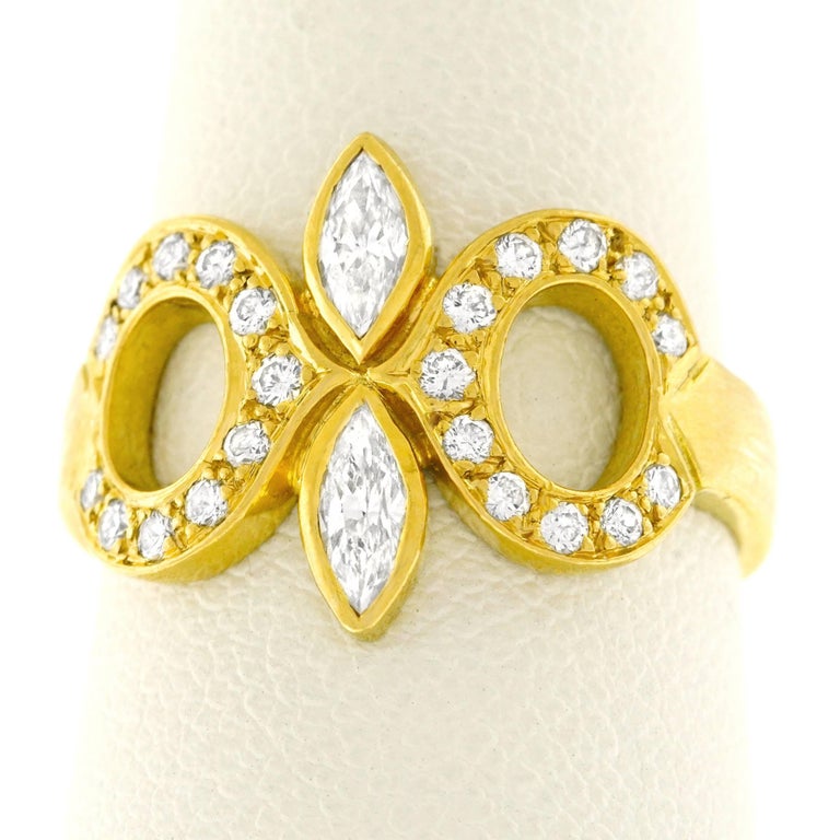 Diamond Set Gold Fleurdelis Ring For Sale at 1stdibs