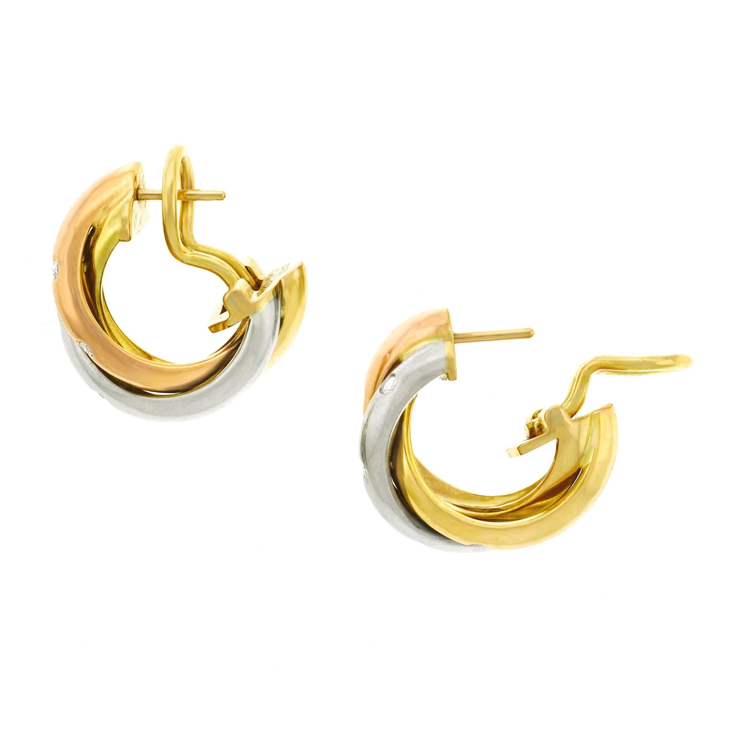 Cartier Diamond Set Gold Trinity Earrings In Excellent Condition In Litchfield, CT