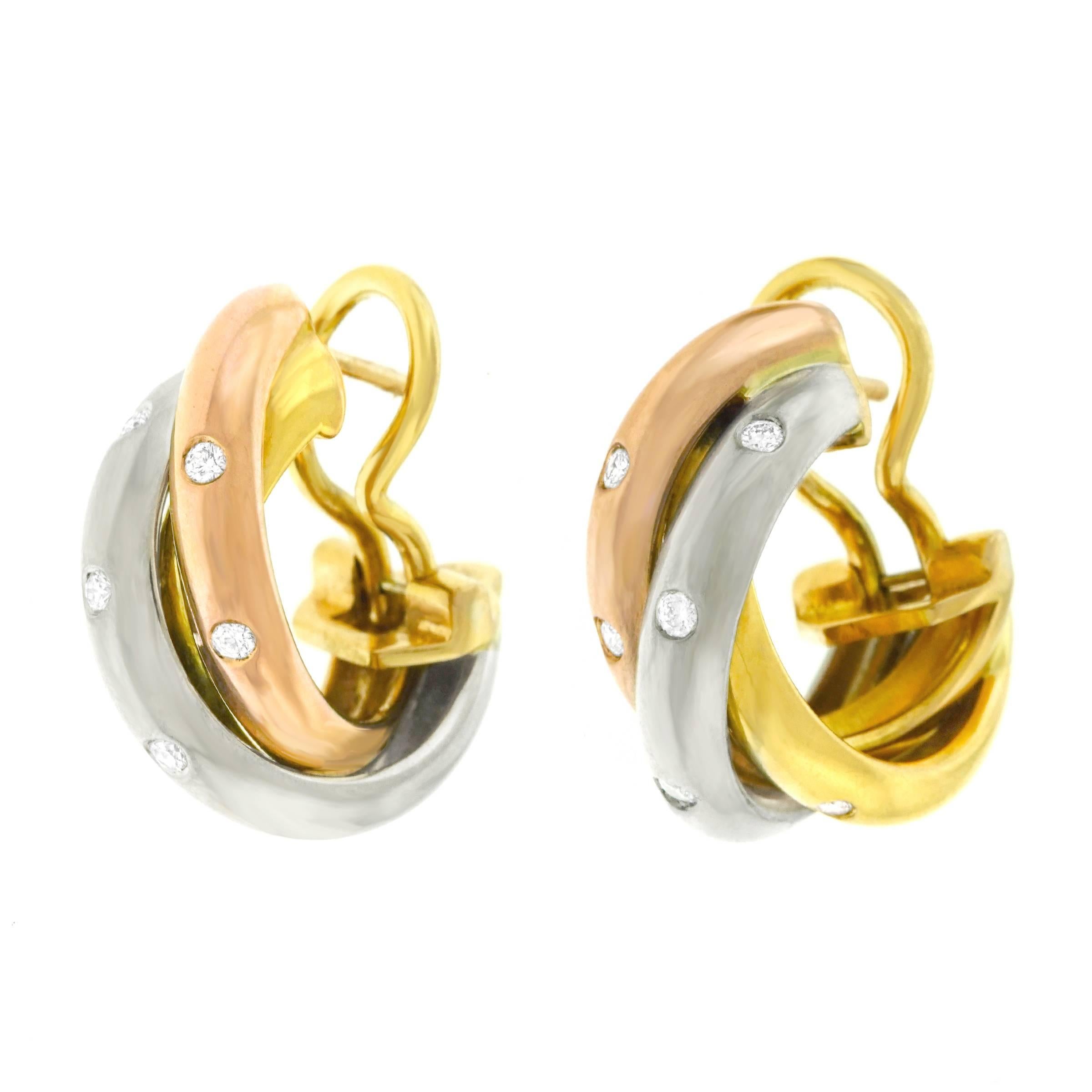 Cartier Diamond Set Gold Trinity Earrings