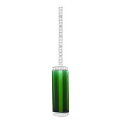 Sleek Modernist Green Tourmaline and Diamond Set Gold Pendant