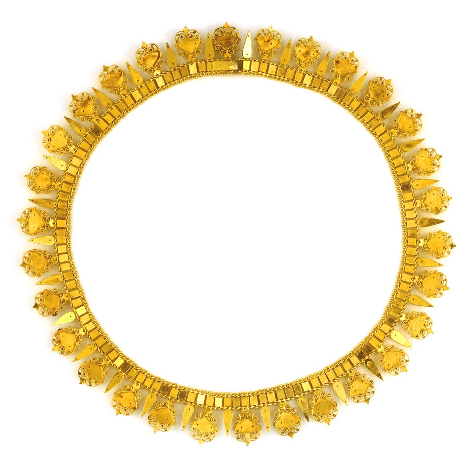 Antique Etruscan Revival Yellow Gold Fringe Necklace 4