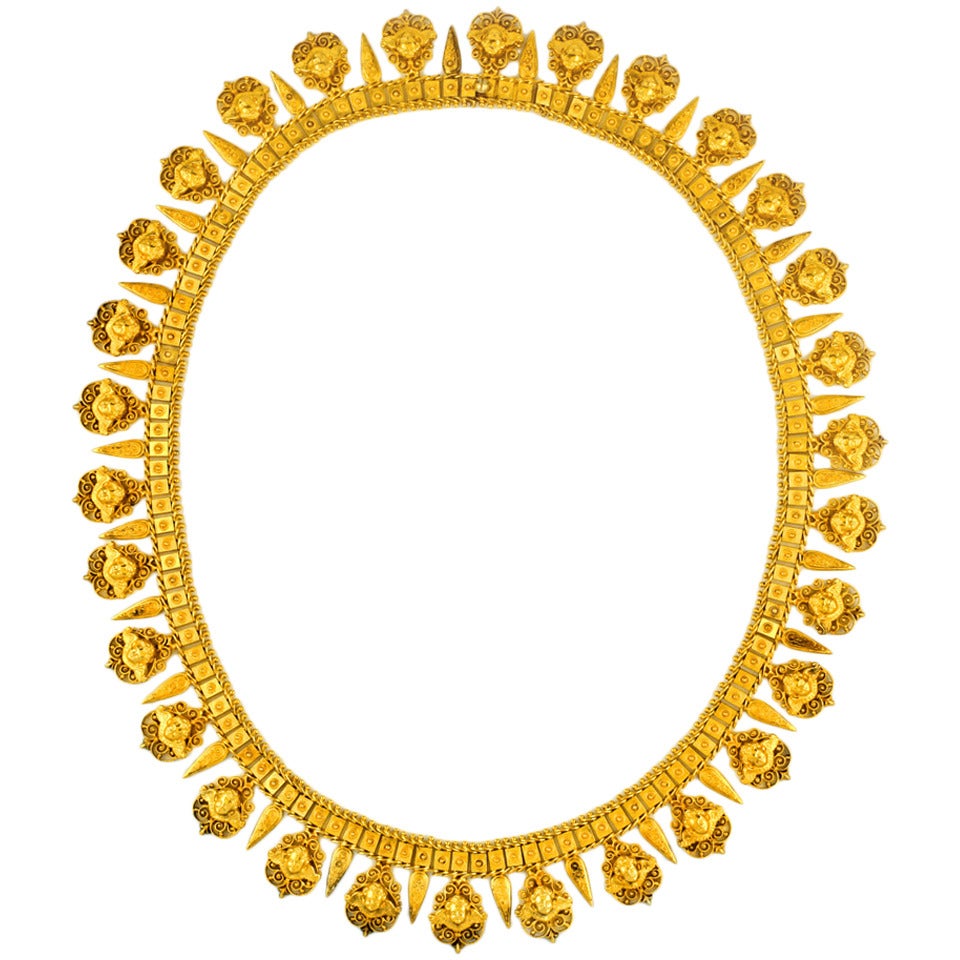 Antique Etruscan Revival Yellow Gold Fringe Necklace