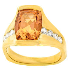 Vintage Modernist Natural Topaz Diamond Gold Ring