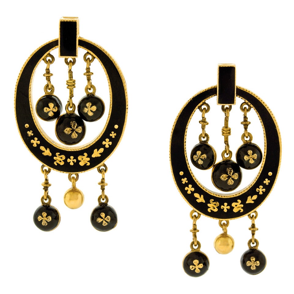 Antique Enamel Gold Chandelier Earrings 3
