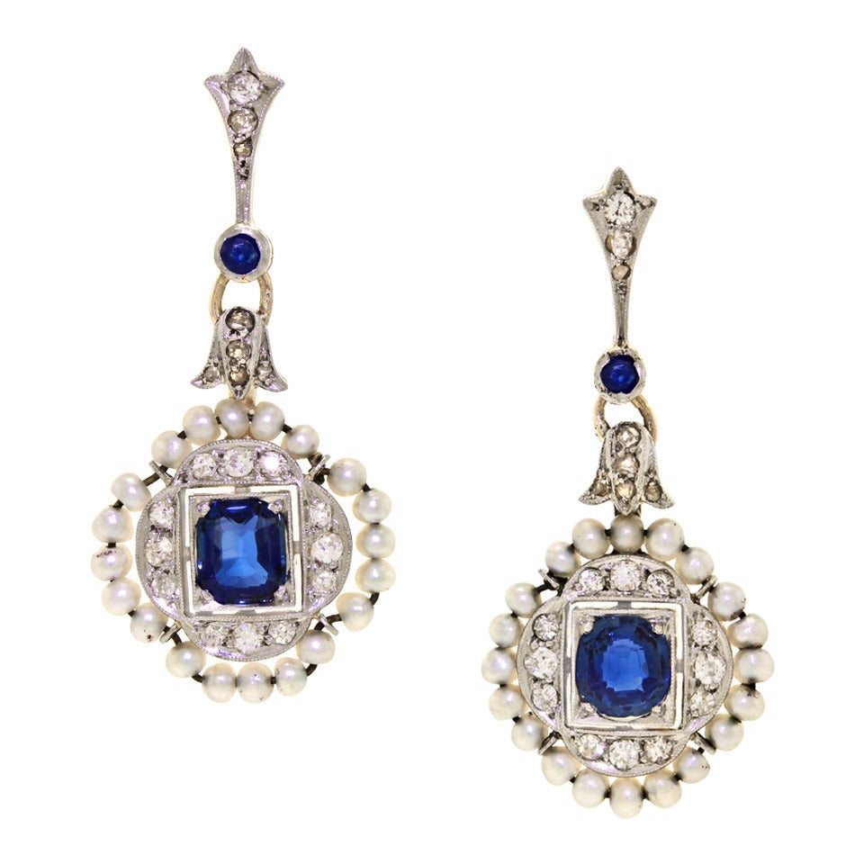Antique Edwardian Platinum over Gold Chandelier Earrings In Excellent Condition In Litchfield, CT