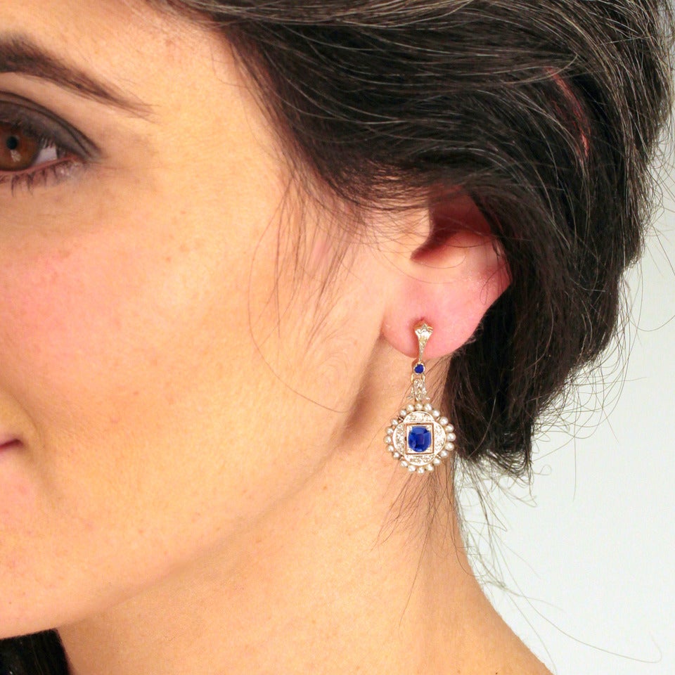 Women's Antique Edwardian Platinum over Gold Chandelier Earrings