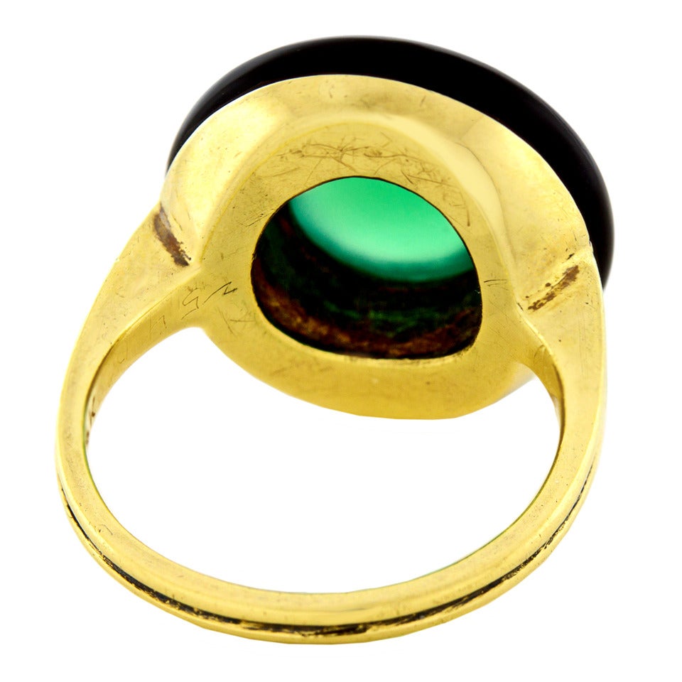 Art Deco Chrysoprase Onyx Gold Ring 3