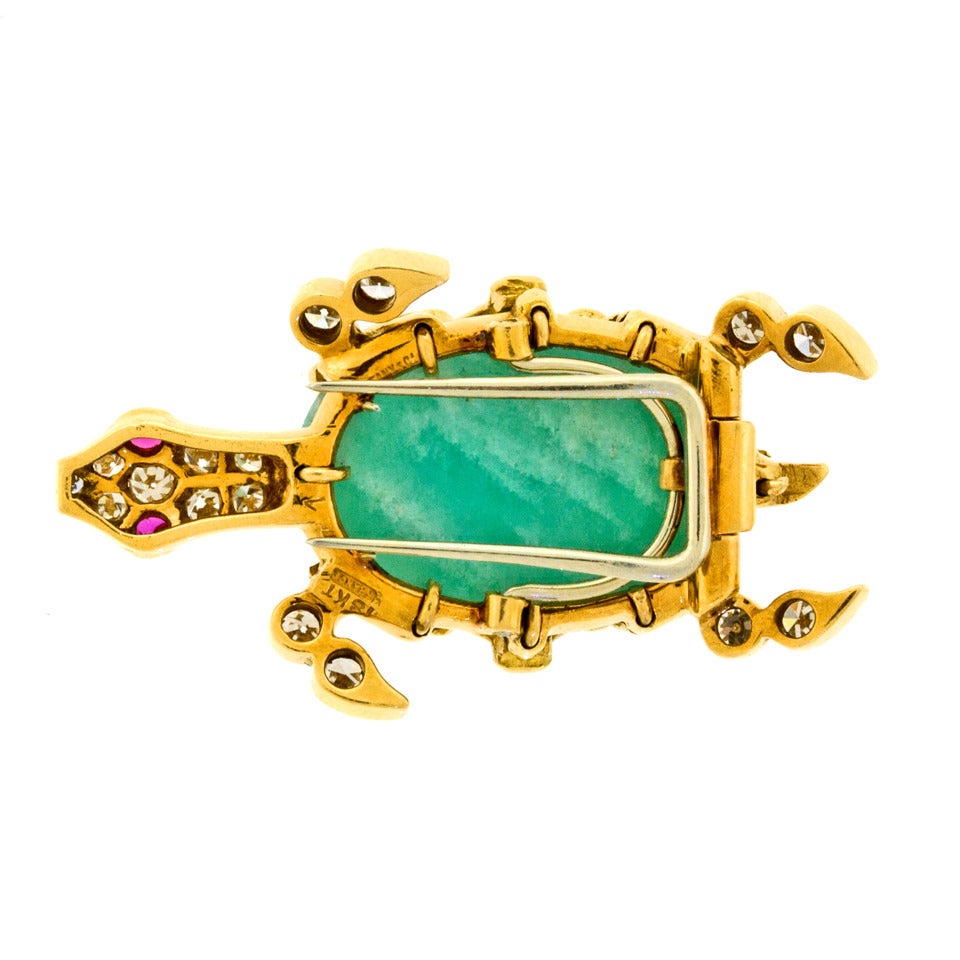 Tiffany & Co. Jade Ruby Diamond Gold Turtle Brooch 4