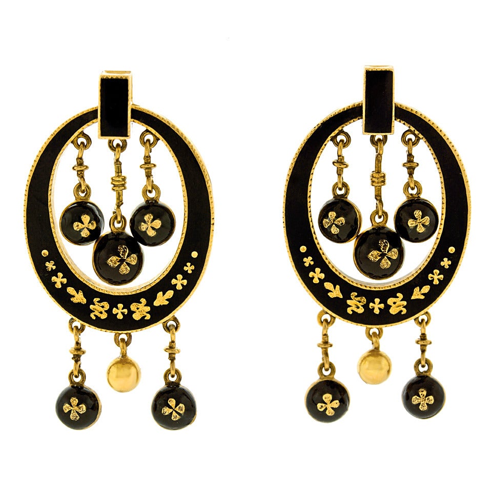 Antique Enamel Gold Chandelier Earrings