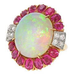Antique Art Deco Opal and Ruby Ring