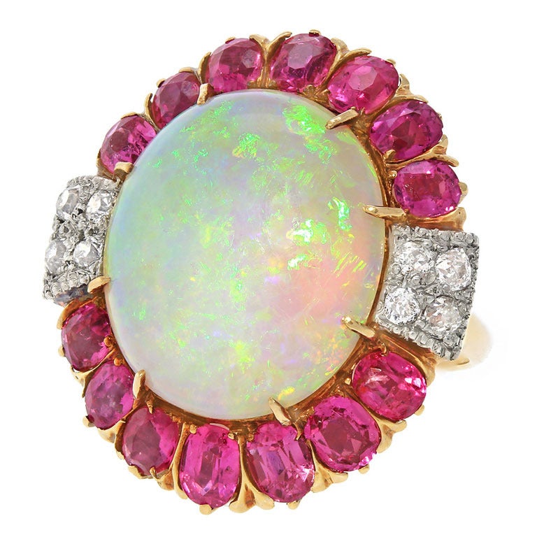 Art Deco Opal and Ruby Ring