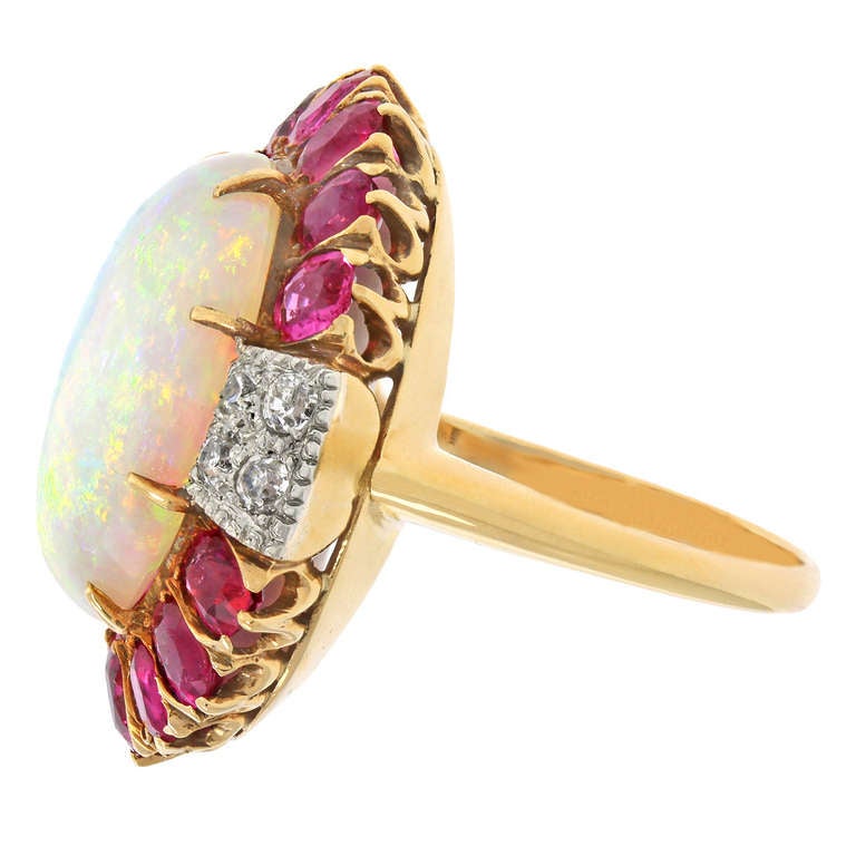 Women's Art Deco Opal and Ruby Ring