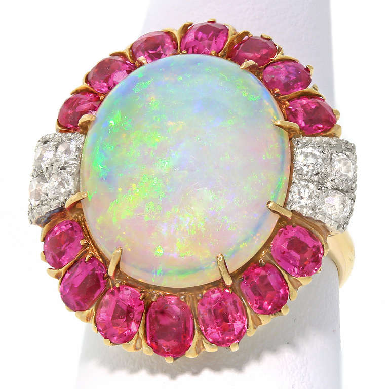 Art Deco Opal and Ruby Ring 1