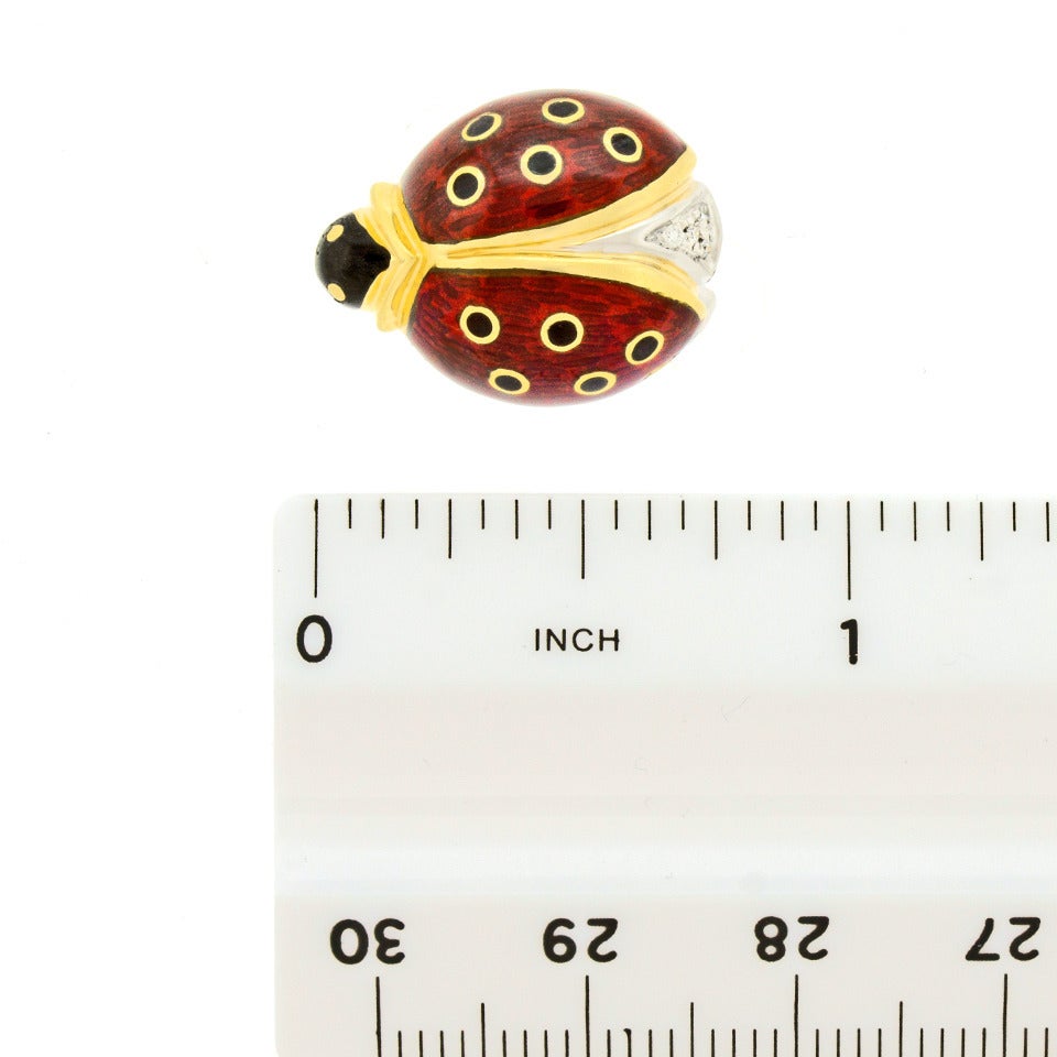Wempe Enamel Diamond Gold Ladybug Brooch 2