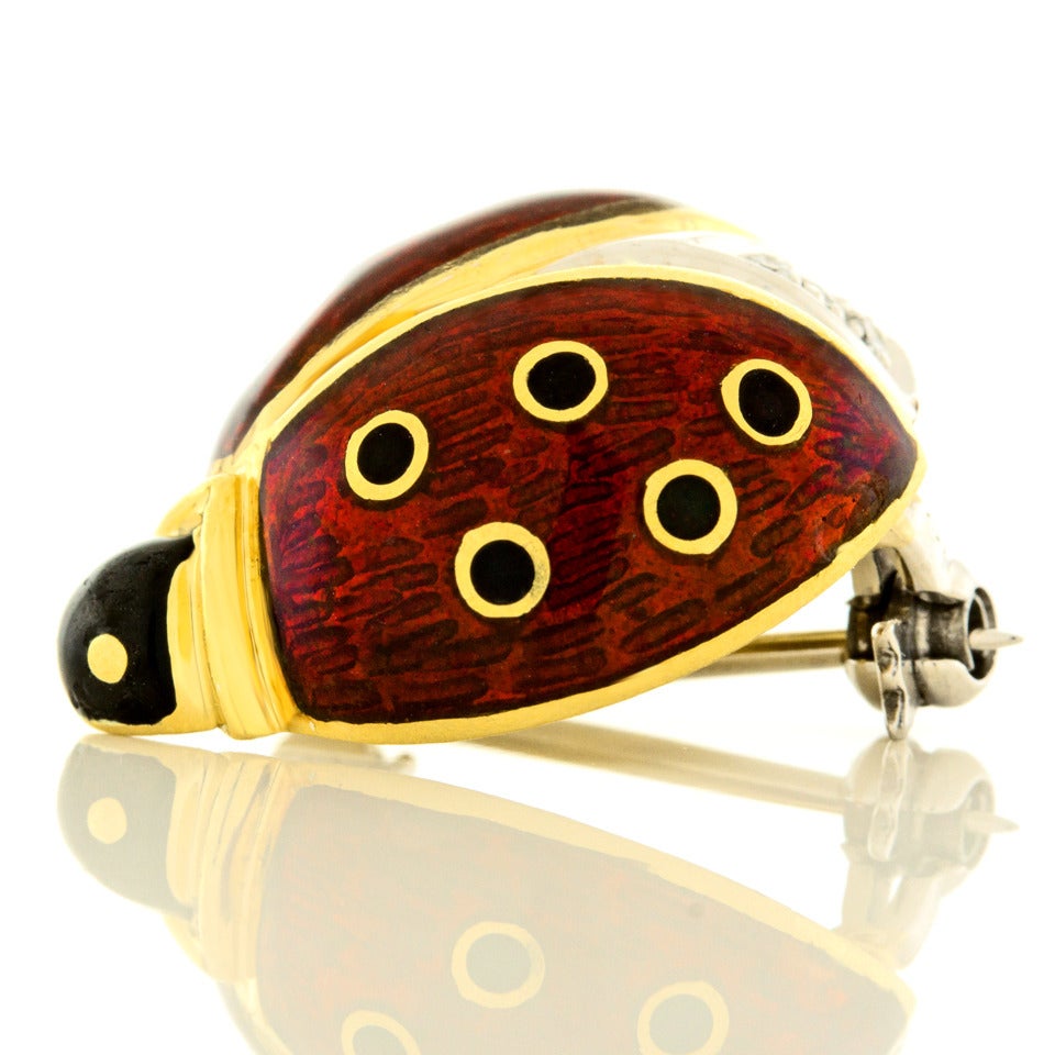 Wempe Enamel Diamond Gold Ladybug Brooch 4