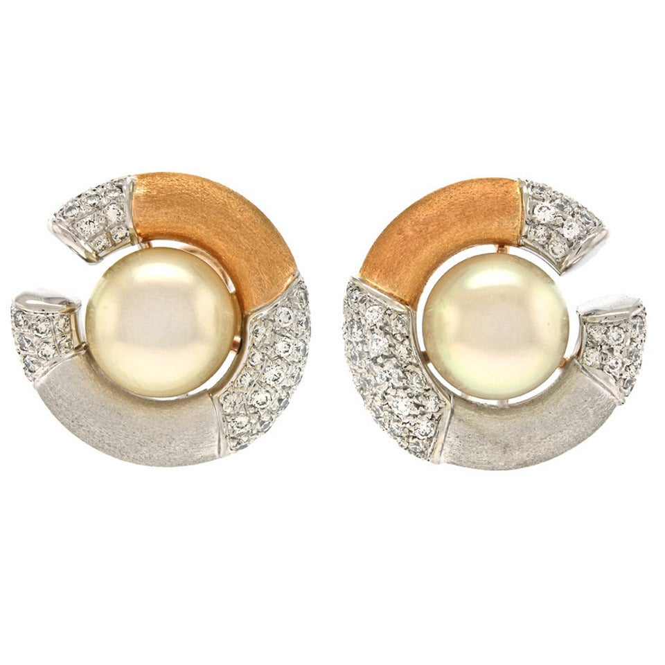 Paul Binder Pearl Diamond Gold Earrings