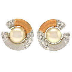 Paul Binder Pearl Diamond Gold Earrings