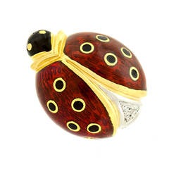 Vintage Wempe Enamel Diamond Gold Ladybug Brooch