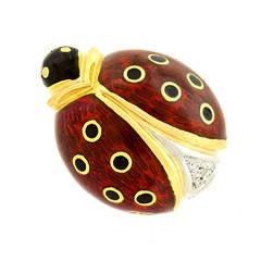 Retro Wempe Enamel Diamond Gold Ladybug Brooch