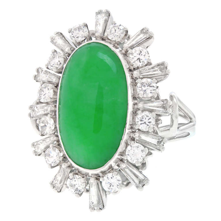 Modernist Diamond and Natural Jade Ring