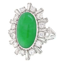 Modernist Diamond and Natural Jade Ring