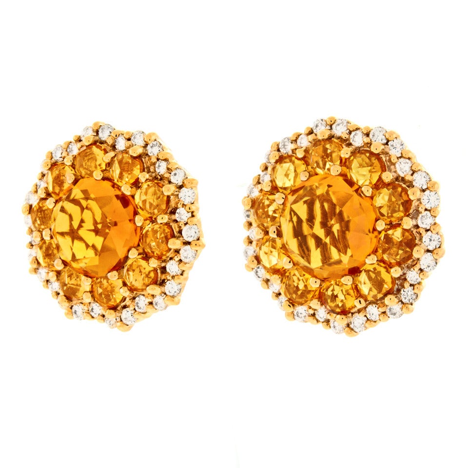 Crivelli Citrine Diamond Gold Earrings In Excellent Condition In Litchfield, CT