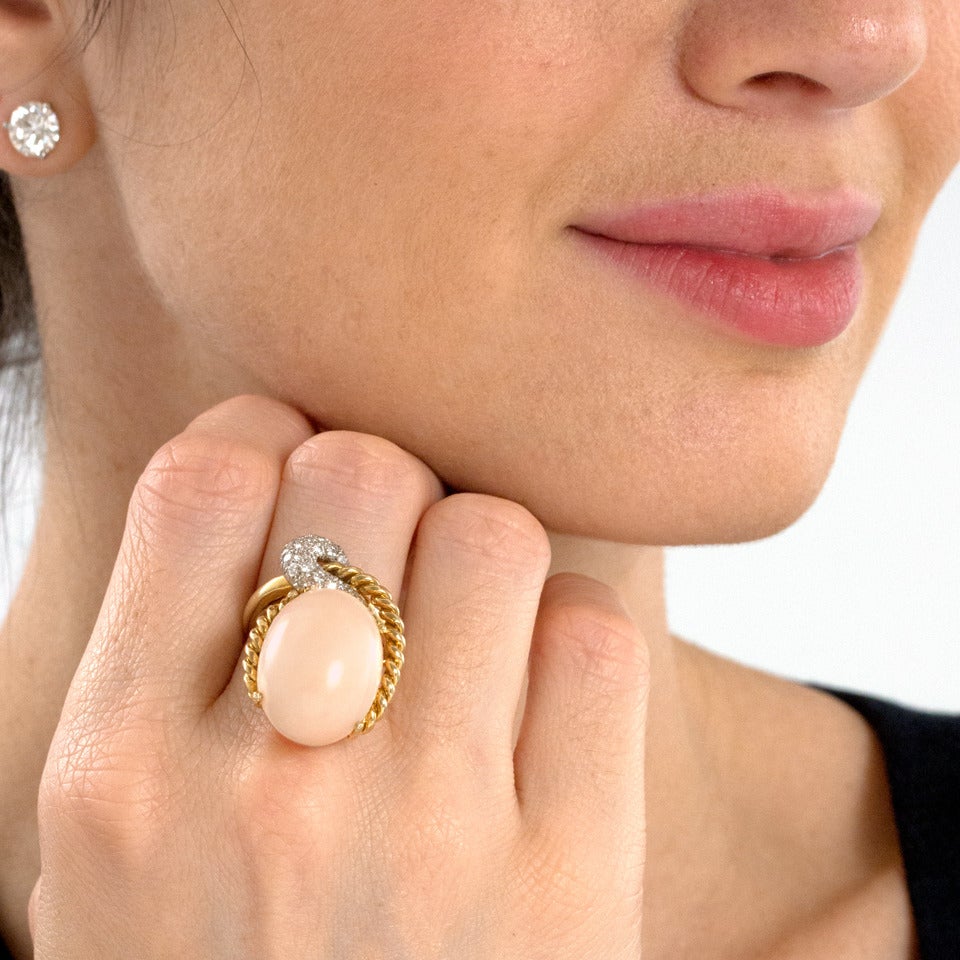 Women's Natural Pink Coral & Diamond Fifties Ring