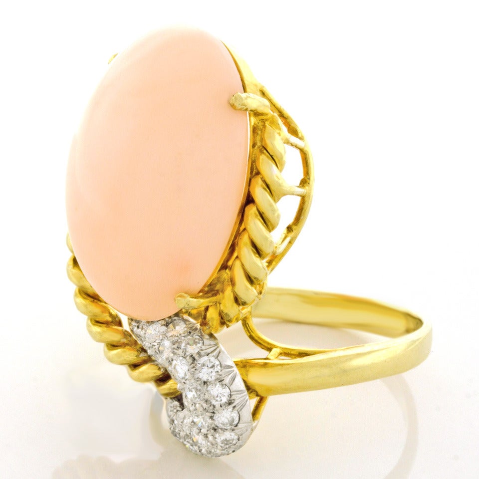 Natural Pink Coral & Diamond Fifties Ring 3