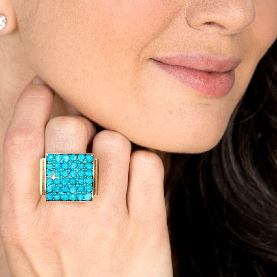 Women's Post Modernist Sixties Persian Turquoise & Diamond Ring