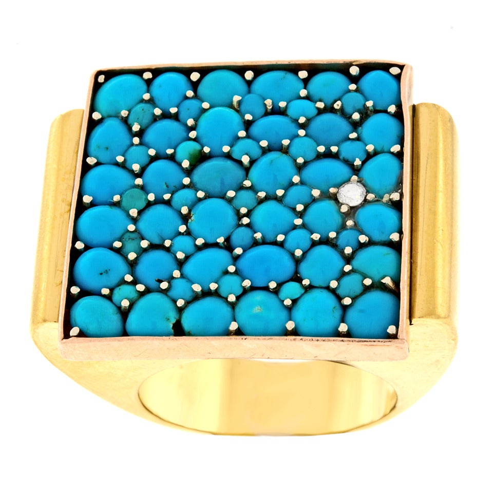 Post Modernist Sixties Persian Turquoise & Diamond Ring 3