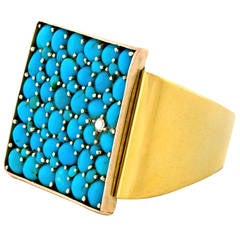 Vintage Post Modernist Sixties Persian Turquoise & Diamond Ring