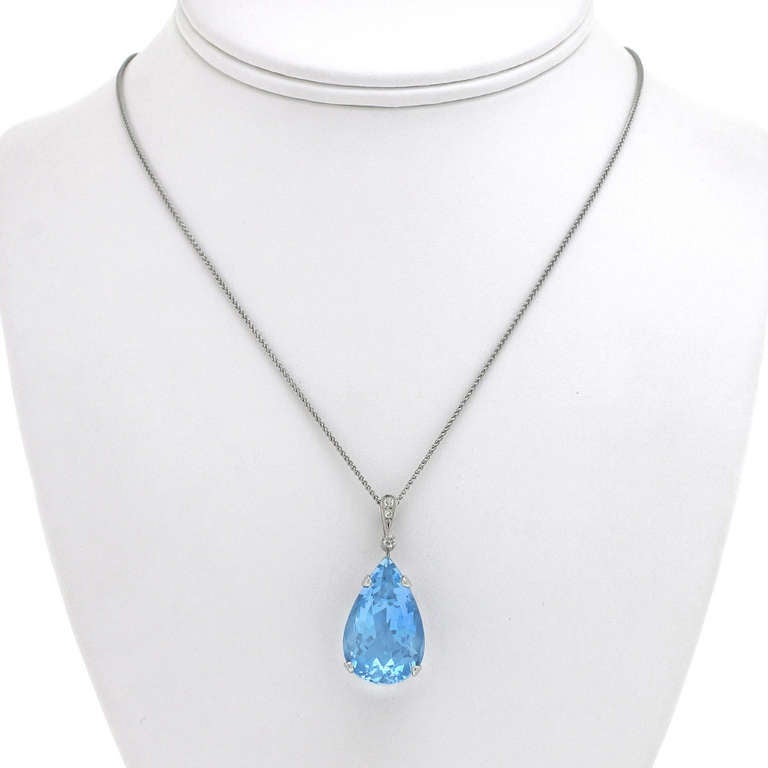 22 Carat Aquamarine and Diamond Pendant In Excellent Condition In Litchfield, CT